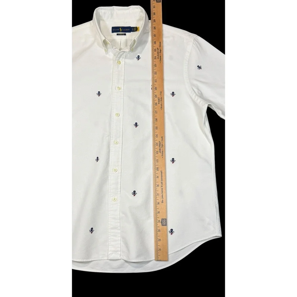 Polo Ralph Lauren Men's White Short Sleeve Skull and Bones Oxford Shirt Large